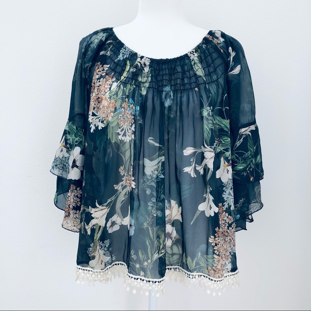 ⭐️Tempo Paris⭐️Silk Chiffon 3/4 Bell Sleeve Blouse